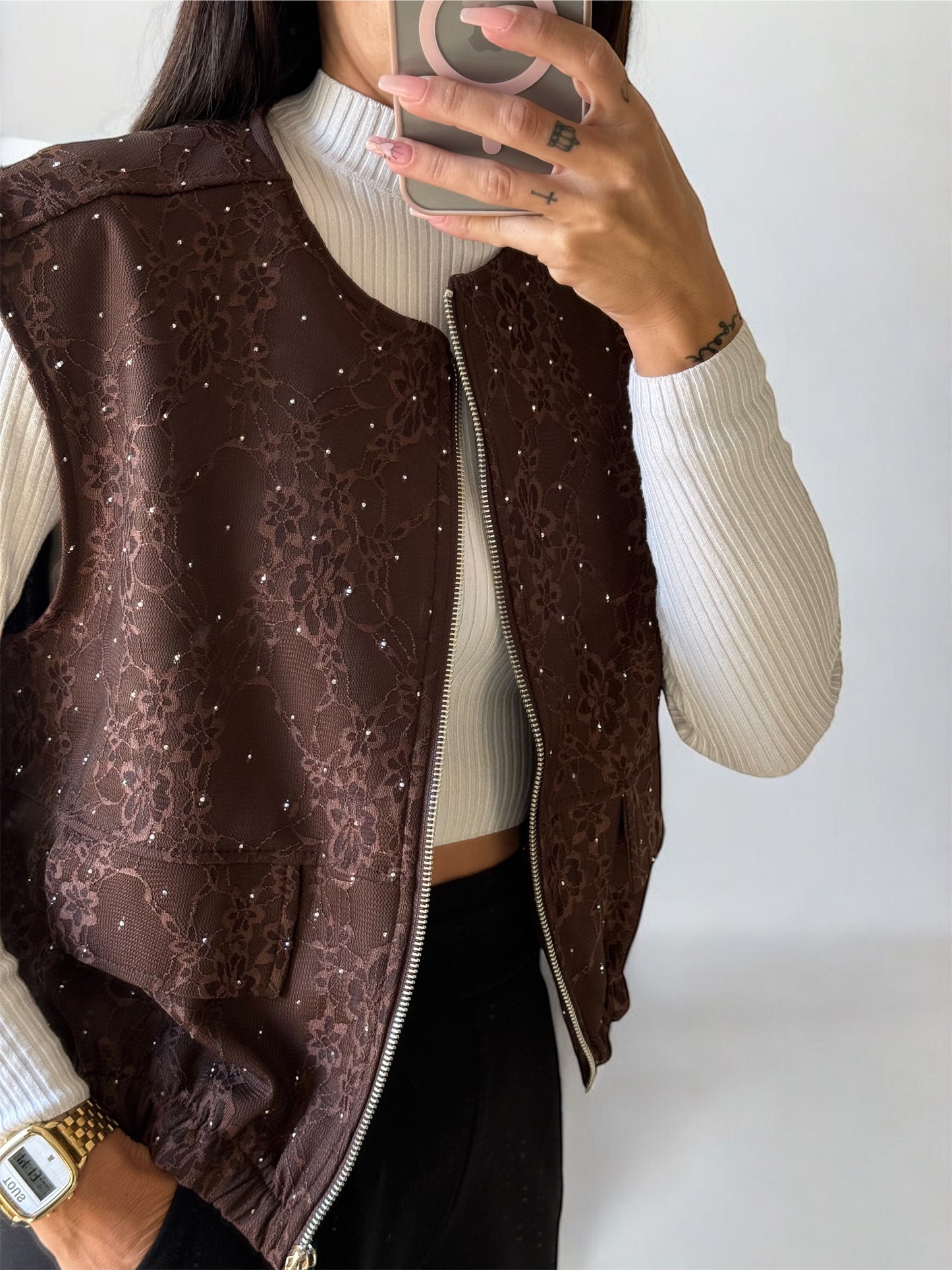 CHALECO GLITTER BROWN
