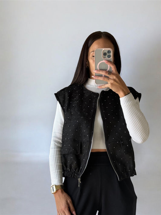 CHALECO GLITTER BLACK