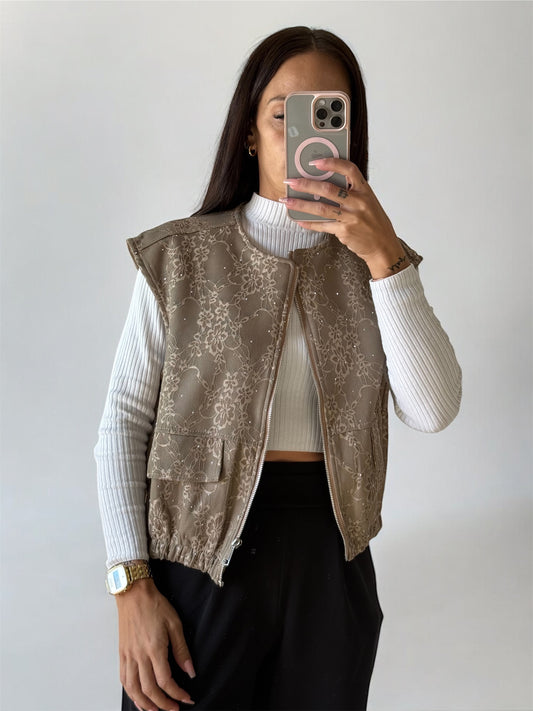 CHALECO GLITTER TAUPE