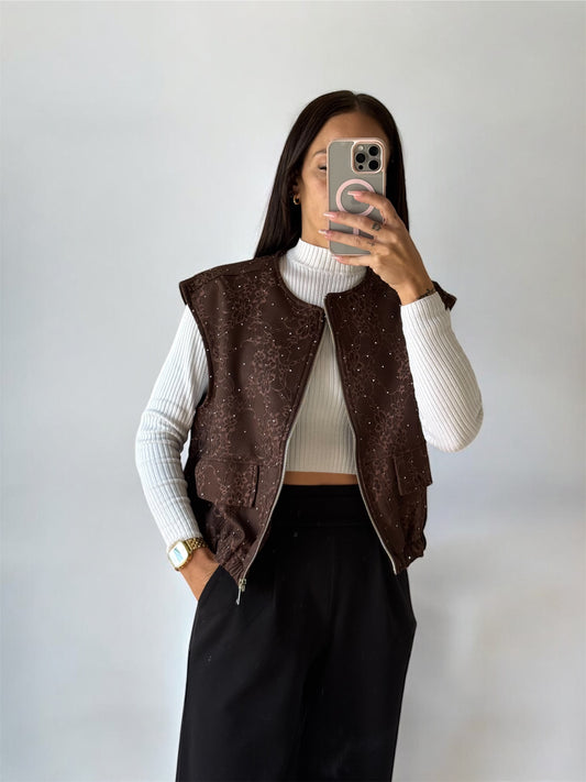 CHALECO GLITTER BROWN